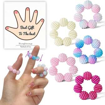 5个装指尖按摩指环，缓解焦虑和压力 - 成人款带刺珠子感官指环，弹性皮肤抓挠指尖玩具，适用于拔毛癖和皮肤搔抓症，舒缓指尖按摩器，帮助办公室专注