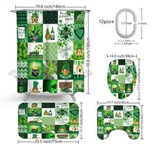 1pc/4pcs St. Patrick's Day Themed Bathroom Set, St. Patrick's Day Leprechaun/Clover/Plaid Shower Curtain Set, Bathroom Divider Curtain With Hooks, Anti-Slip Bathroom Mat Carpet, U-Shaped Toilet Mat, Toilet Seat Cover, Holiday Party Home Bathroom Accessories 4-Piece Curtain Set - Multicolor - View 3