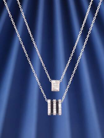 2 pièces/set Collier en cuivre rond à zircone en couches, collier de chaîne de taille minimaliste à double couche