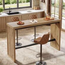 LITTLE TREE 55-Inch Long Bar Table, Rectangular Counter Height Pub Table With Metal Footrest, Home Bar Unit For Kitchen, Dining Room, Bistro, Or Restaurant - 天然棕 - 查看 1