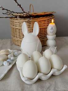 1个8合1硅胶蛋形模具，DIY复活节彩蛋香薰蜡烛模具，节日家居装饰/礼品摆件环氧树脂模具，手工艺品制作铸造模具，艺术装饰石膏模具 - 白色 - 查看 1