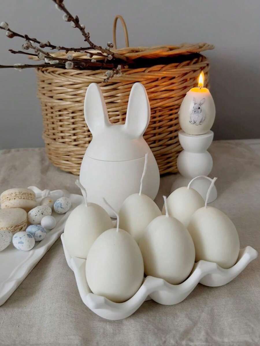 1个8合1硅胶蛋形模具，DIY复活节彩蛋香薰蜡烛模具，节日家居装饰/礼品摆件环氧树脂模具，手工艺品制作铸造模具，艺术装饰石膏模具 - 白色 - 查看 1