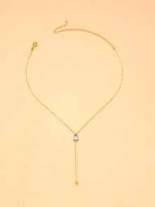 1件可调节水滴吊坠项链，长款Y形锁骨链，锆石，时尚韩版，奢华，开斋节快乐 - Y型 - 查看 11