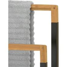 33 Inch Black  Plated Metal Freestanding Bathroom Towel Rack Stand With 3 Tier Bamboo Wood Bar Laundry Room Drying Rack Stand - 黑色 - 查看 2