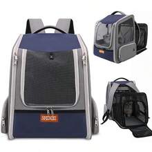 zxr Genérico Mochila Extensible Mascotas Mochila Mascotas Viaje Transpirable Transportadora Gato Perros Pequeños y Gatos con Correa Interior y Alfombrilla para Mascotas. Blue89 - Azul - Ver 1