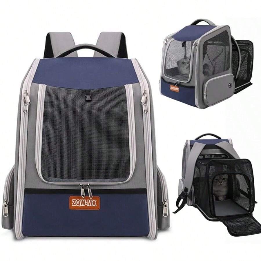 zxr Genérico Mochila Extensible Mascotas Mochila Mascotas Viaje Transpirable Transportadora Gato Perros Pequeños y Gatos con Correa Interior y Alfombrilla para Mascotas. Blue89 - Azul - Ver 1