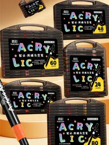 80pcs Black Acrylic Marker Pen Set, No Need To Soak Paper For Painting, Art Collection, DIY Graffiti Pen, Colorful Watercolor Marker Pen Set, Waterproof Large Capacity Colored Pens, Elegant Gift For Students, Back To School Supplies - Multicolor - View 4