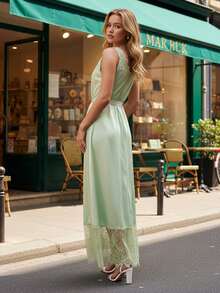 Chic Lace Patchwork Dress – Effortlessly Stylish, Perfect For Summer Parties  Date Nights  Design With Elegant Details - Màu xanh nhạt - Xem 8