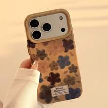 GUCADI 1件装卡其色绒面革花卉复古简约手机壳，兼容苹果16/15/14/13/12/11系列，秋冬款 - 卡其色 - 查看 5