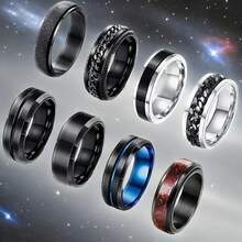 8枚男士不锈钢戒指 - 简约复古哥特风，可旋转，订婚戒指和结婚戒指，时尚饰品，201不锈钢 - 8件組戒指 - 查看 7