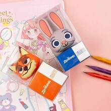 1pc Disney Cartoon Eraser Pencil Sharpener, From "Zootopia" Series School Supplies, Prizes And Gifts, Random Style (Individually Packaged)