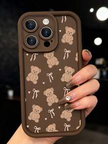 Teddy Bear Phone CaseCute Cartoon Style For IPhone 17 16 15 14 13 12 11 Plus Pro Max. Featuring Adorable Teddy Bear And Ribbon Pattern Perfect For Adding A Touch Of Playful . A Delightful Gift. - Cà phê nâu - Xem 3
