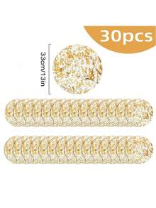 1 Set Disposable Gold Placemats, 13-Inch Round Gold Foil Mesh Pressed Autumn Dining Table Mats, Gold Metal Thin Net Table Flags, Suitable For Home Decor, Dining Table, Wedding, Birthday Party - Gold - View 14