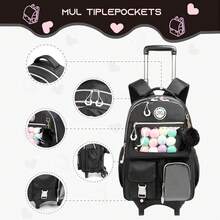 3pcs Girls Rolling Backpack Set, Including Backpack, Lunch Box And Pencil Case, Suitable For Travel And Back To School