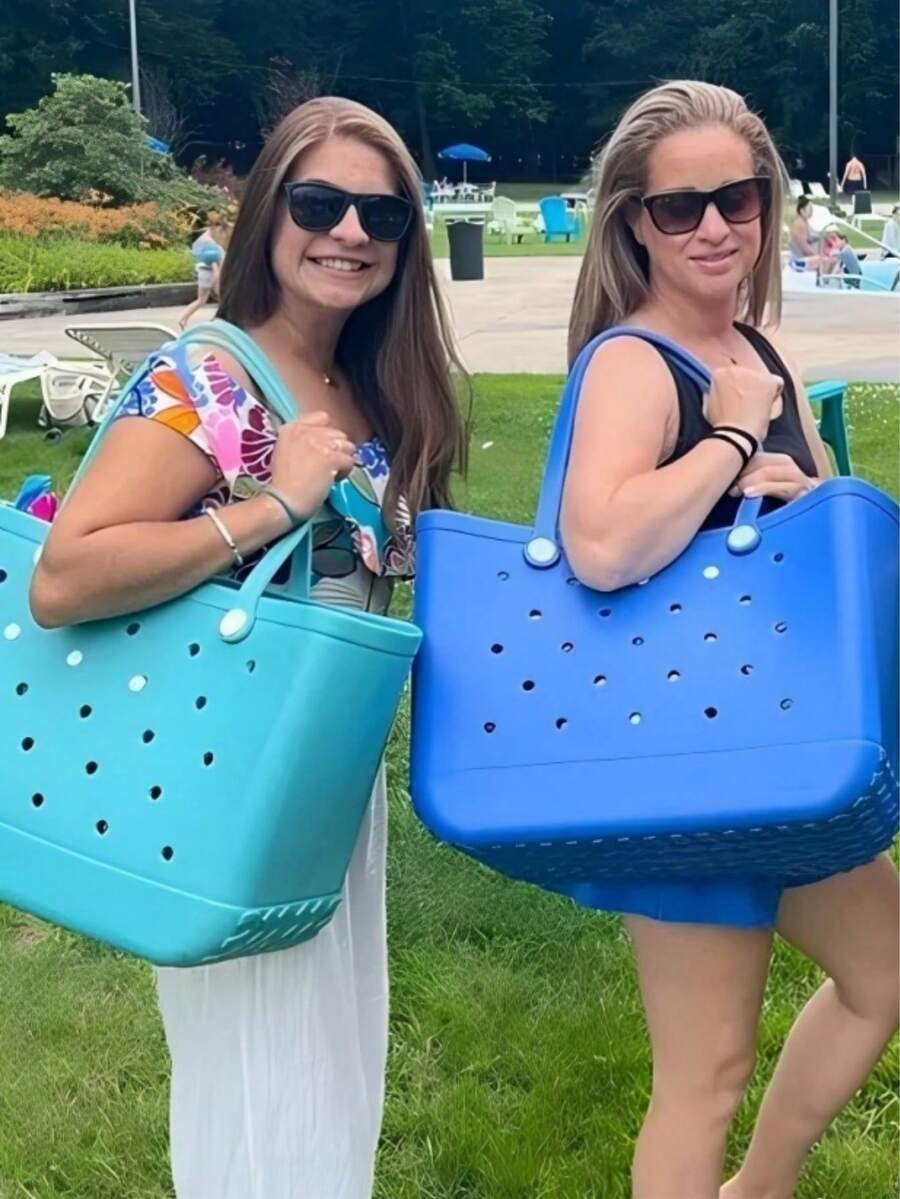 Large Waterproof Washable Tip Proof Durable Open Tote Bag For The Beach Boat Pool Sports,Women's EVA Beach Tote Bag With Ventilation Holes - Lightweight Durable Solid Color Open Top Design For Poolside, Shopping & Picnics - Stylish Holiday Accessory, Beach Bag