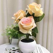 1个郁金香灯，LED仿真郁金香夜灯带花瓶，家居装饰，适用于客厅、书桌，适合圣诞节、母亲节、感恩节和其他节日