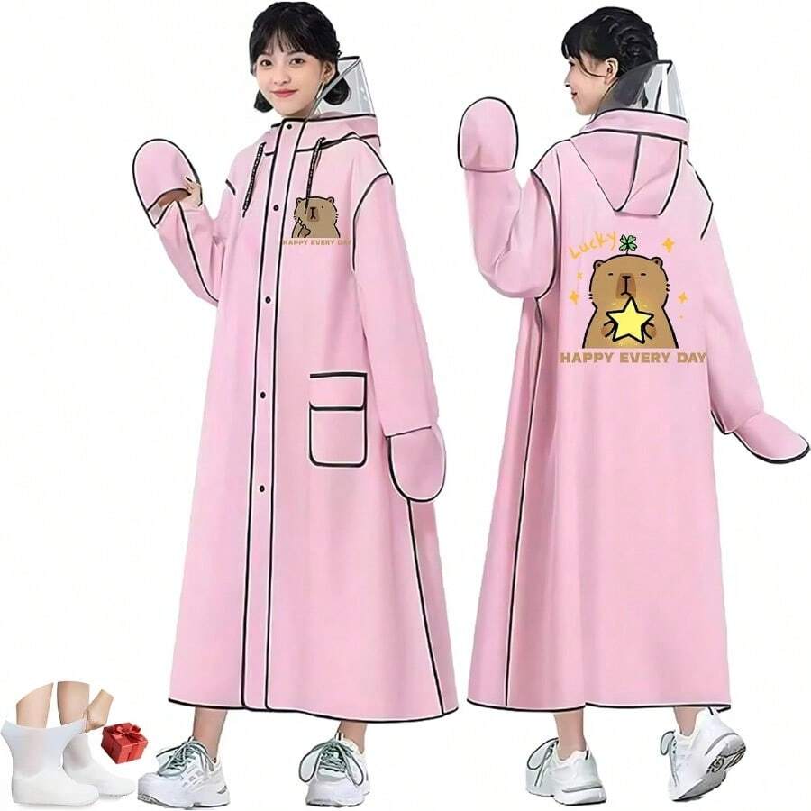 Impermeable para aImpermeable para a Motociclista de Reutilizable Kit de Ponco para a de Adultos con Botas para a Uso Dia - Rosa - Ver 1