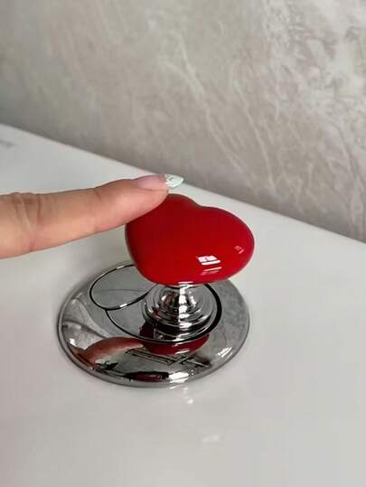 1 pieza Botón de doble descarga en forma de corazón para tanque de inodoro, cubierta extendida para botón de descarga del inodoro, botón con forma de corazón adorable, herraje de mueble, manija de cajón, adecuado para válvula de descarga estándar, tanque de inodoro, esencial para entusiastas del arte de uñas, herramienta pequeña para baño, decoración del hogar, accesorios de baño, botón de descarga del inodoro práctico. Accesorios de baño Herramientas de baño