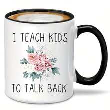 Taza de cerámica de 325 ml con la frase "Enseño a los niños a responder" - Taza original para logopedas y lingüistas, ideal para profesores, no requiere montaje. Regalo de Navidad. - Blanco y Negro - Ver 1