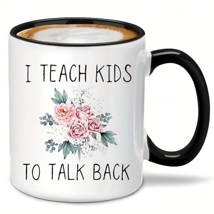 Taza de cerámica de 325 ml con la frase "Enseño a los niños a responder" - Taza original para logopedas y lingüistas, ideal para profesores, no requiere montaje. Regalo de Navidad. - Blanco y Negro - Ver 1