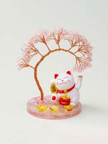 招财猫水晶摇钱树 - 黄水晶/紫水晶风水摆件，寓意财富与好运 | 家居办公室桌面摆件礼品