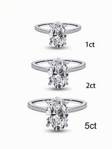 1ct-2ct-5ct Shiny Oval Engagement Ring, 925 Sterling Silver Women's Promise Ring, Eternity Ring, Exquisite Jewelry Gift - Silver - View 3