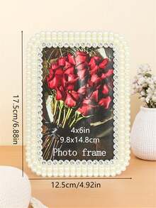 1/2pcs Bright Faux Pearl Decor Photo Frame, 3inch/6inch/7inch/8inch/10inch, Made Of Elegant ABS Plastic, Suitable For Room, Bedroom, Office Picture Display Stands, Home Decor (Randomly Included) - Beige - View 26