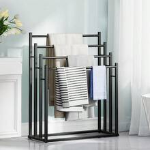 Towel Racks For Bathroom 4 Tier Wide Towel Drying Rack Outdoor Free Standing Towel Rack Pool Towel Blanket Stand And Display Rack For Oversized Bath Towels - màu đen - Xem 2