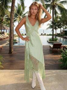 Chic Lace Patchwork Dress – Effortlessly Stylish, Perfect For Summer Parties  Date Nights  Design With Elegant Details - Màu xanh nhạt - Xem 7