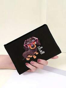 Bolsa Fashionlinen feminina com estampa de um fofo Dachshund com óculos rosa, conjunto de bolsa tote e carteira, bolsa leve e espaçosa para o dia a dia, bolsa resistente e durável para trabalho, casamento, viagens, aniversários, praia, férias, escola, o presente perfeito.