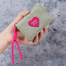 Cartera minimalista con cordón versión coreana corazón cartera multifuncional cartera corta minimalista para mujeres tarjetero multifuncional - Verde - Ver 11