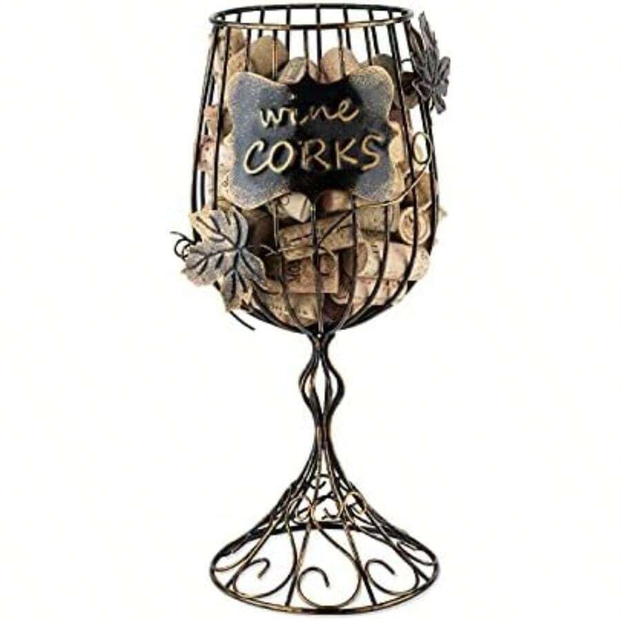 True - Soporte de Corcho para Copas de Vino, decoración y Almacenamiento de Corcho para Vino, Juego de 1, Acabado rústico de Bronce(Cristal) - Multicolor - Ver 1