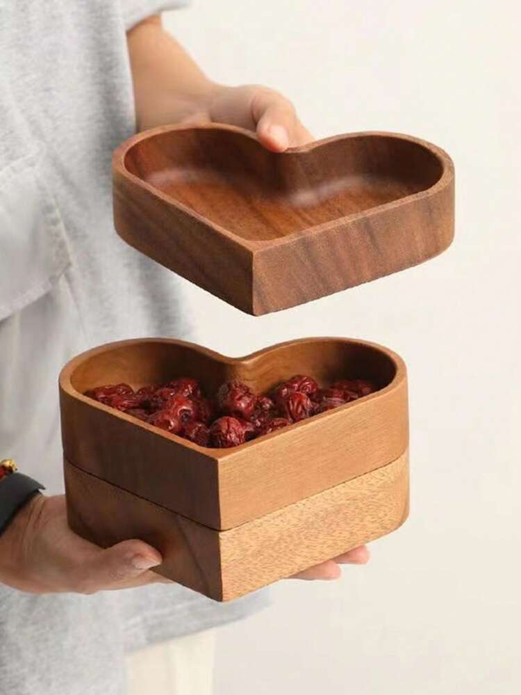 Kärleksbricka Massivt trä Hushållsfrukt Dessert Matfat Tekopp Underlägg Massivt träbricka Alla hjärtans dag-fest Hjärtformat bricka Stapelbar torkad fruktlåda Massiv fruktbricka Kreativ valnötsbricka Kärleksformad godisask Alla hjärtans dag-present, Alla hjärtans dag-fest, Heminredning, Hempresenter - Brun - Visa 4