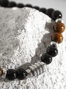 2pcs/Set Men's Natural Stone Beaded Necklace And Bracelet Set, Niche High-End Hip-Hop Accessories, Suitable For Holiday Gifts And Daily Wear Fashion Jewelry - Beaded Two-piece Set - View 5