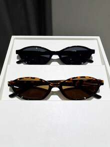 2pcs Plastic Women's Leopard Print Black & White Y2K Classic Baddie Style Basic Modern Minimalist Fashion Glasses , Suitable For Summer Beach Vacation Outfits - 2pcs 紋組合 - 查看 2