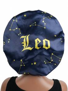 1pc Satin Sleep Cap, 12 Zodiac Patterns, Customizable, Wide Elastic Design, Suitable For Sleeping Wear - Royal Blue - View 14