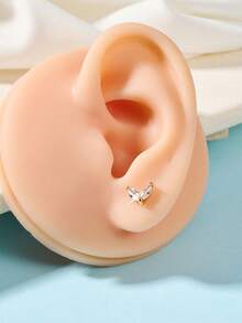 1pc Gold Plated Earring, 20g, Multi-Element Design With Heart, Butterfly, Flower, Star, Cross Shapes, Inlaid Zirconia, Valentine's Day Gift - Gold - View 19