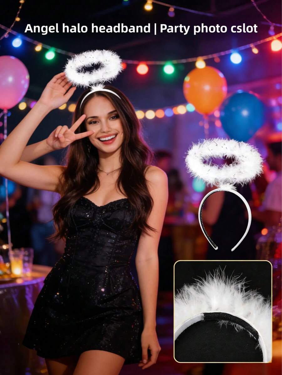1pc Elegant Angel Halo Feather Headband - Princess Costume/Party Accessory - White - View 1