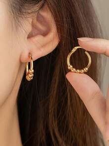 1对时尚不锈钢串珠耳环，18K镀层，优雅个性，适合女性日常生活、晚宴、通勤等场合，百搭促销，是送给爱人、情人节、母亲节的理想礼物。 - 彩色 - 查看 2