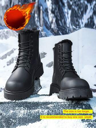 Unisex High-Top Warm Plush Soft Comfortable Rounded Toe Thick Sole Casual Boots With Natural Sheen, Versatile And Luxurious (This Style Runs Large, Recommend Ordering One Size Down)