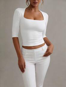 XLLAIS 七分袖T恤，双层弹力可变形领口，紧身款上衣