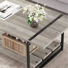 Rustic Coffee Table, Farmhouse Gray Coffee Table, Industrial Living Room Central Table With 2 Tier Storage Shelf, Rectangle Coffee Table With Sturdy Steel Frame - Grey - View 2