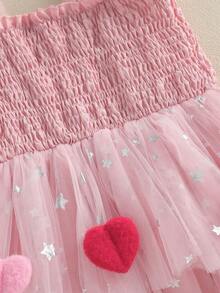 Valentine's Day Little Girls Tutu Dress Adorable Heart Decorated Sleeveless Square Neck Tulle Dress - Hồng - Xem 6