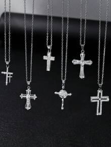 1pc Unisex Luxury Copper Zirconia Punk Style, Multi-Style Cross Pendant Religious Necklace, Minimalist Hollow Cross Necklace, Adjustable Chain Length, Suitable For Gatherings, Parties, Holidays, New Year Jewelry Gift - Multicolor - View 1