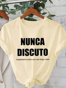 Women's Summer Spanish Slogan Graphic T-Shirt, Casual Comfortable Daily Top - Apricot - View 2