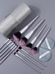 15pcs Makeup Brush Set, Including Multi-Function Storage Bucket, Powder Brush, Blush Brush, Highlighter Brush, Eyeshadow Brush, Eyeliner Brush, Makeup Sponge, Complete Makeup Tools - Silver - View 6