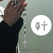 - Juego de 30 unidades/15 juegos de rosario de aleacin para cruz y centro de medalla, colgante ovalado catlico Jess Mara, para suministros de fabricacin de joyas, Zinc, No una piedra - inicial - Ver 6