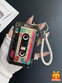 1pc Retro Cassette Design Card Sleeve With Sliding Mechanism And Anti Loss Rope - Retro Music Cassette ID Card Clip, Durable ID Card/Student/Transportation Card Clip, Retro Style Gift For Nostalgic Enthusiasts - Multicolor - View 2
