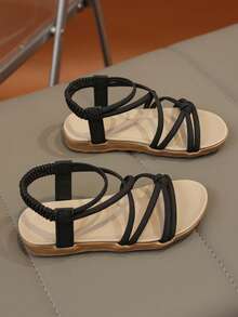 1 Pair Retro Open Toe Sandals For Kids, Summer New Fashion Breathable Slip-On Beach Shoes, Soft Bottom Anti-Slip - Black - View 2