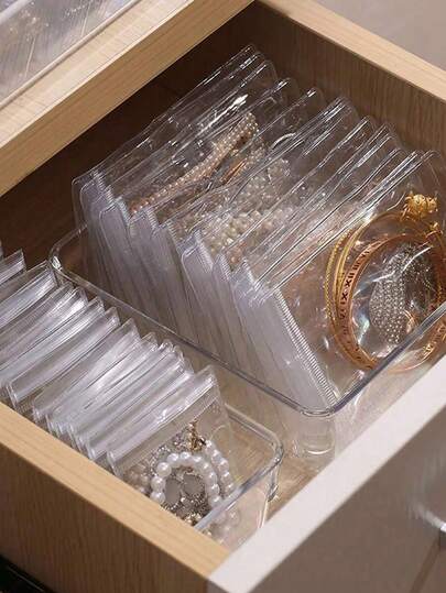 100개 PVC 투명 재밀봉 가능 지퍼 잠금 보석 가방, 산화 방지, 변색 방지, 귀걸이, 목걸이, 보석, 작은 선물, 액세서리 파티 선물 주머니, 방 장식 보관용